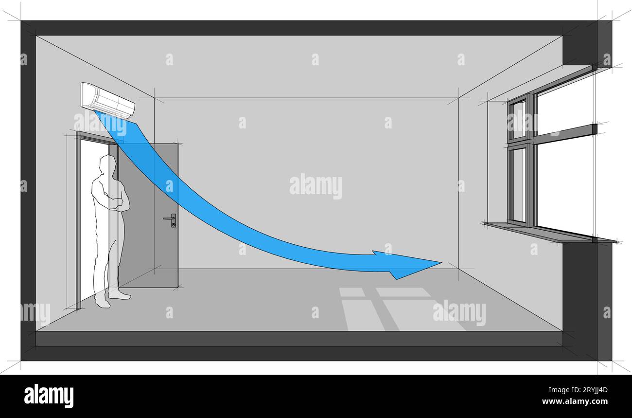 Diagram of a room cooled with wall mounted air conditioner Stock Photo