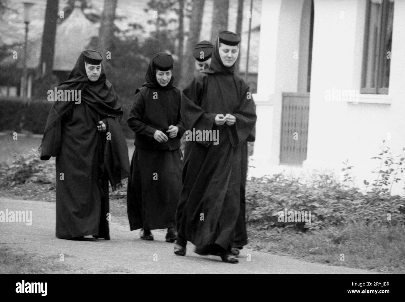 Ilfov County, Romania, 1999. Nuns at Pasarea Monastery. Stock Photo