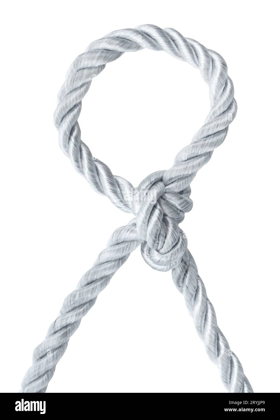 White elastic rope with a loop on a white background. Rope Stock Photo