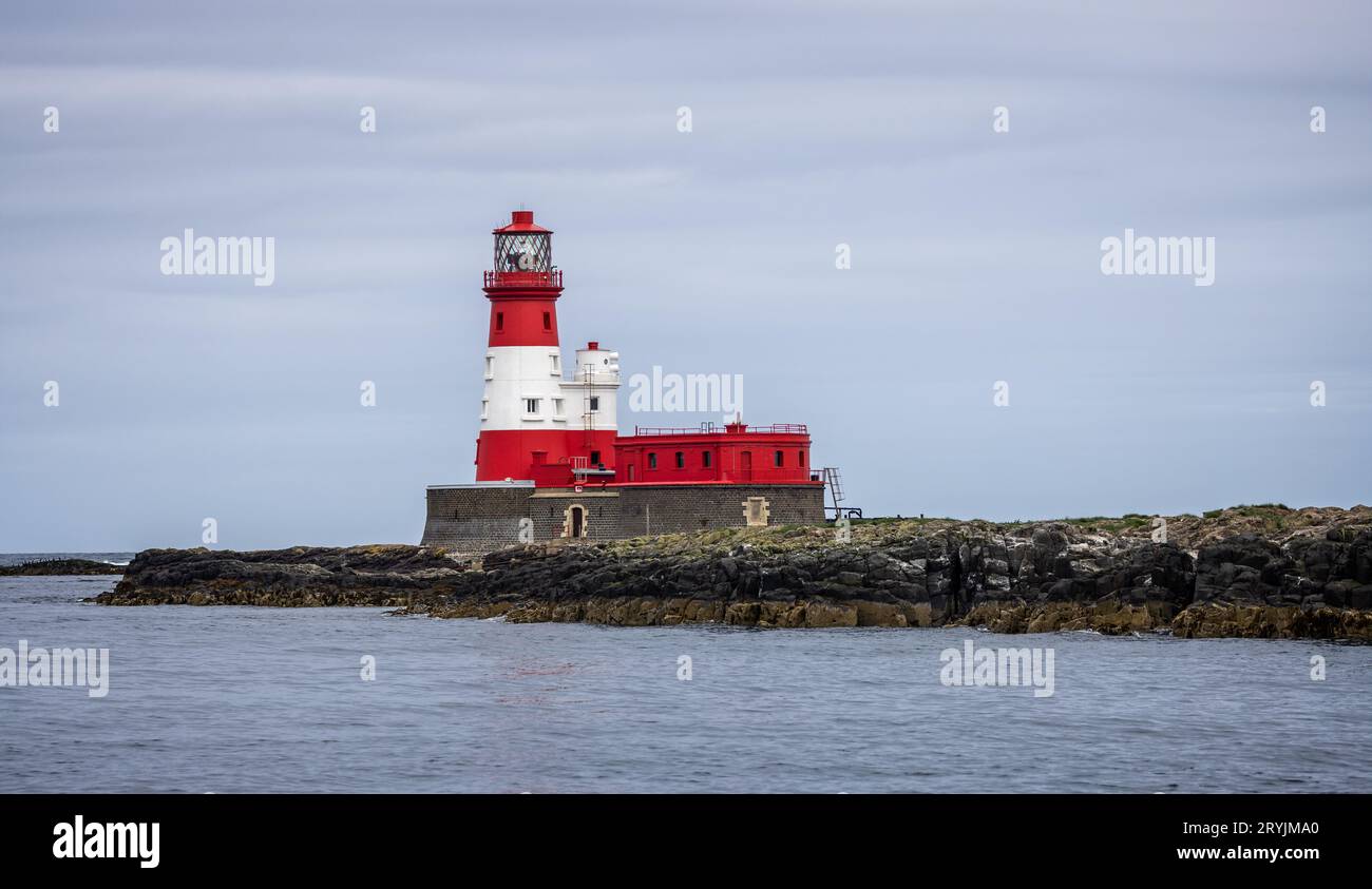 Longstone Lighthouse on Longstone Rock, The Farne Islands, Northumberland, UK on 23 September 2023 Stock Photo