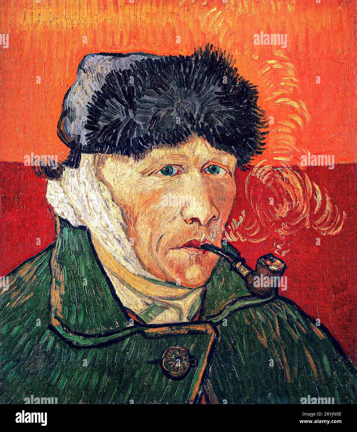 Vincent van Gogh's Self-Portrait with Bandaged Ear and Pipe famous painting. Stock Photo