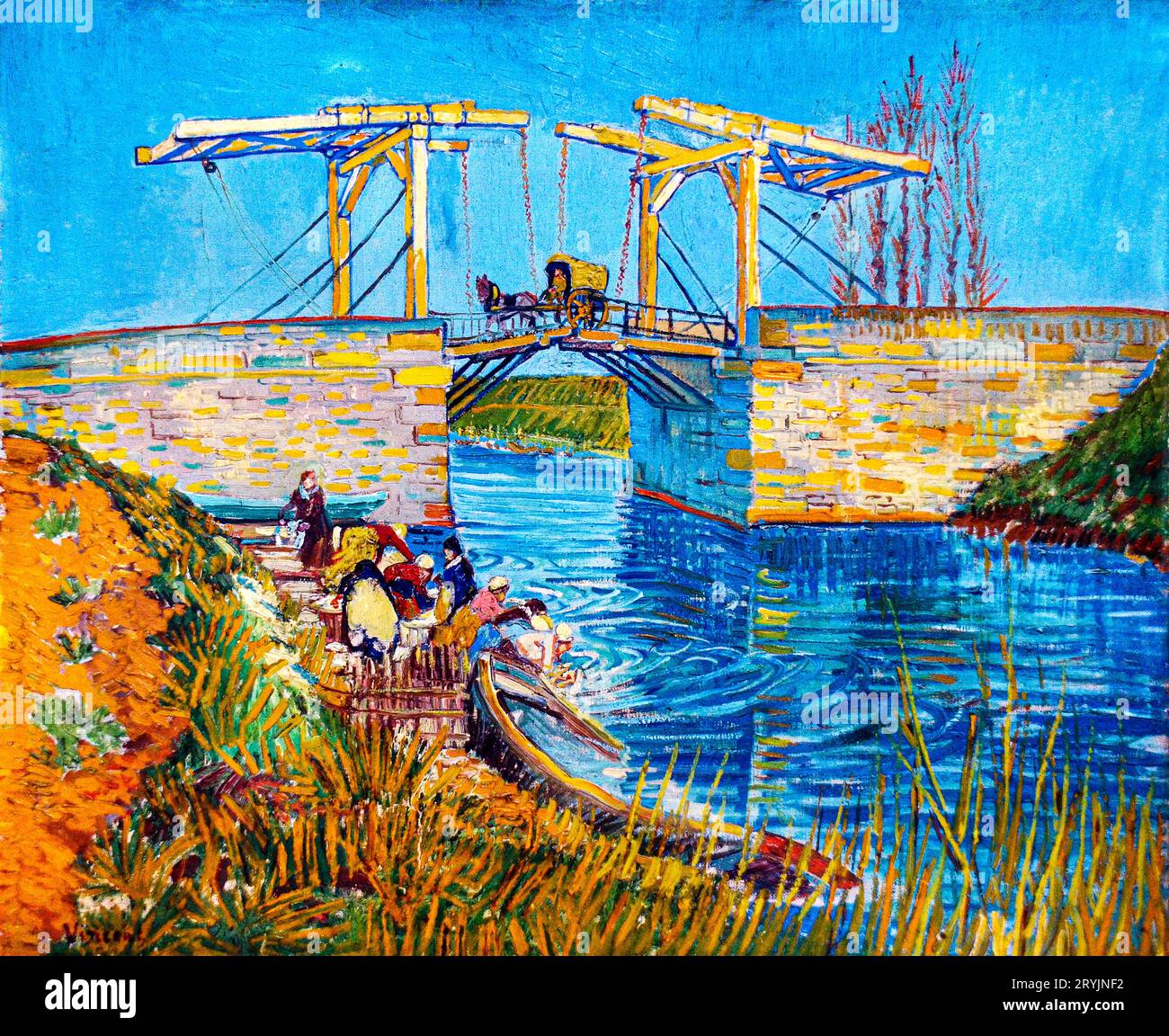 Vincent van Gogh's The Langlois Bridge at Arles with Women Washing (1888) famous painting. Stock Photo