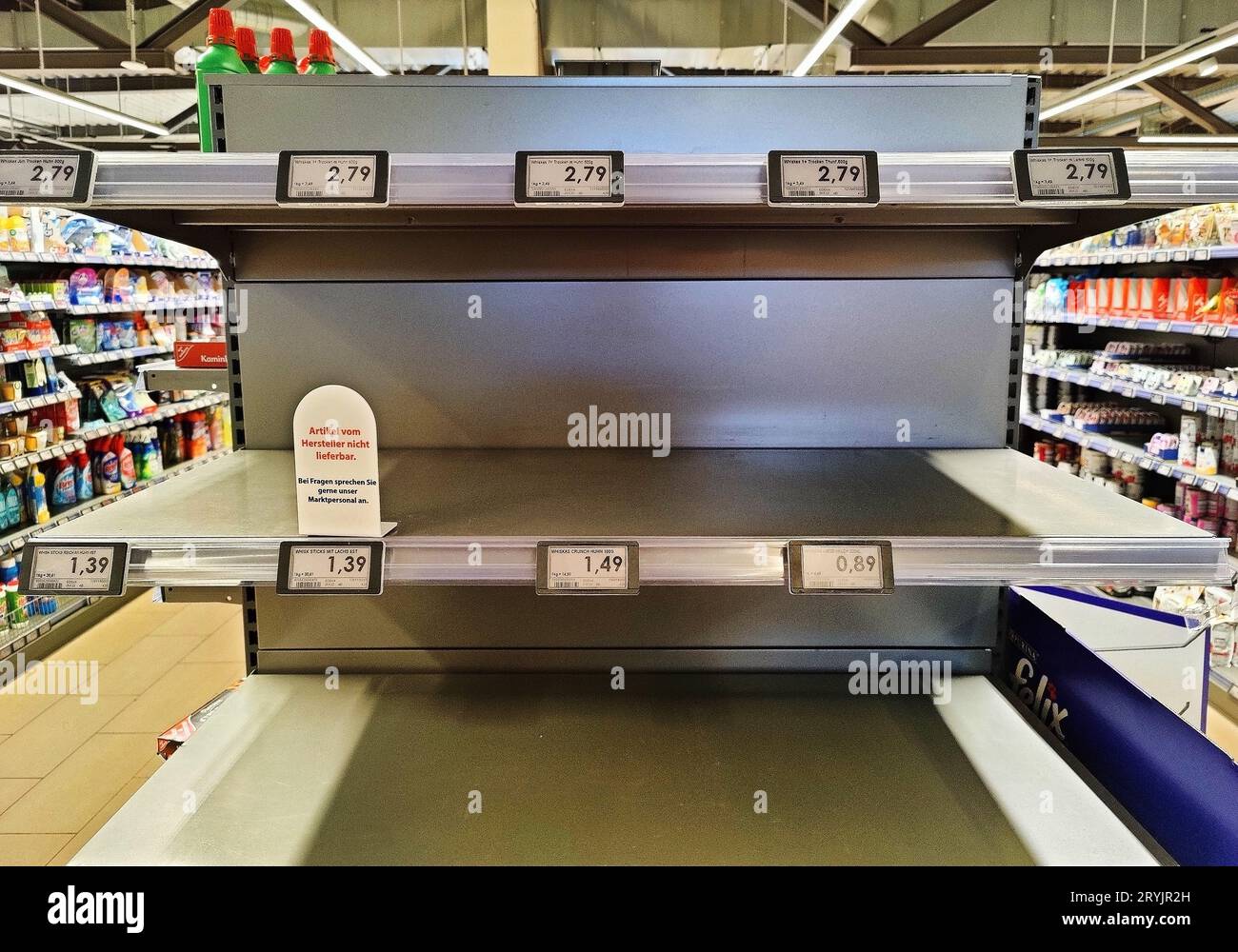 Empty shelves in a supermarket, Witten, North RhineWestphalia, Germany