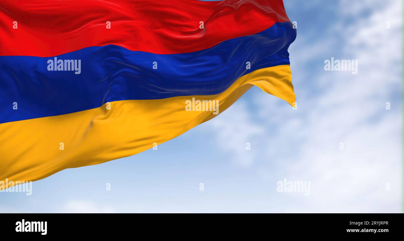 The national flag of Armenia waving in the wind on a clear day Stock ...