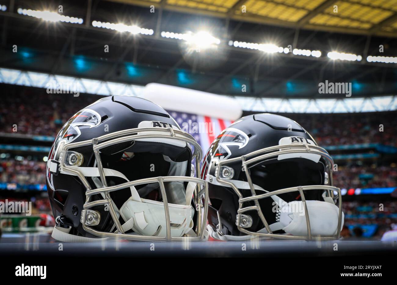 Atlanta Falcons helmets during the NFL International match at Wembley