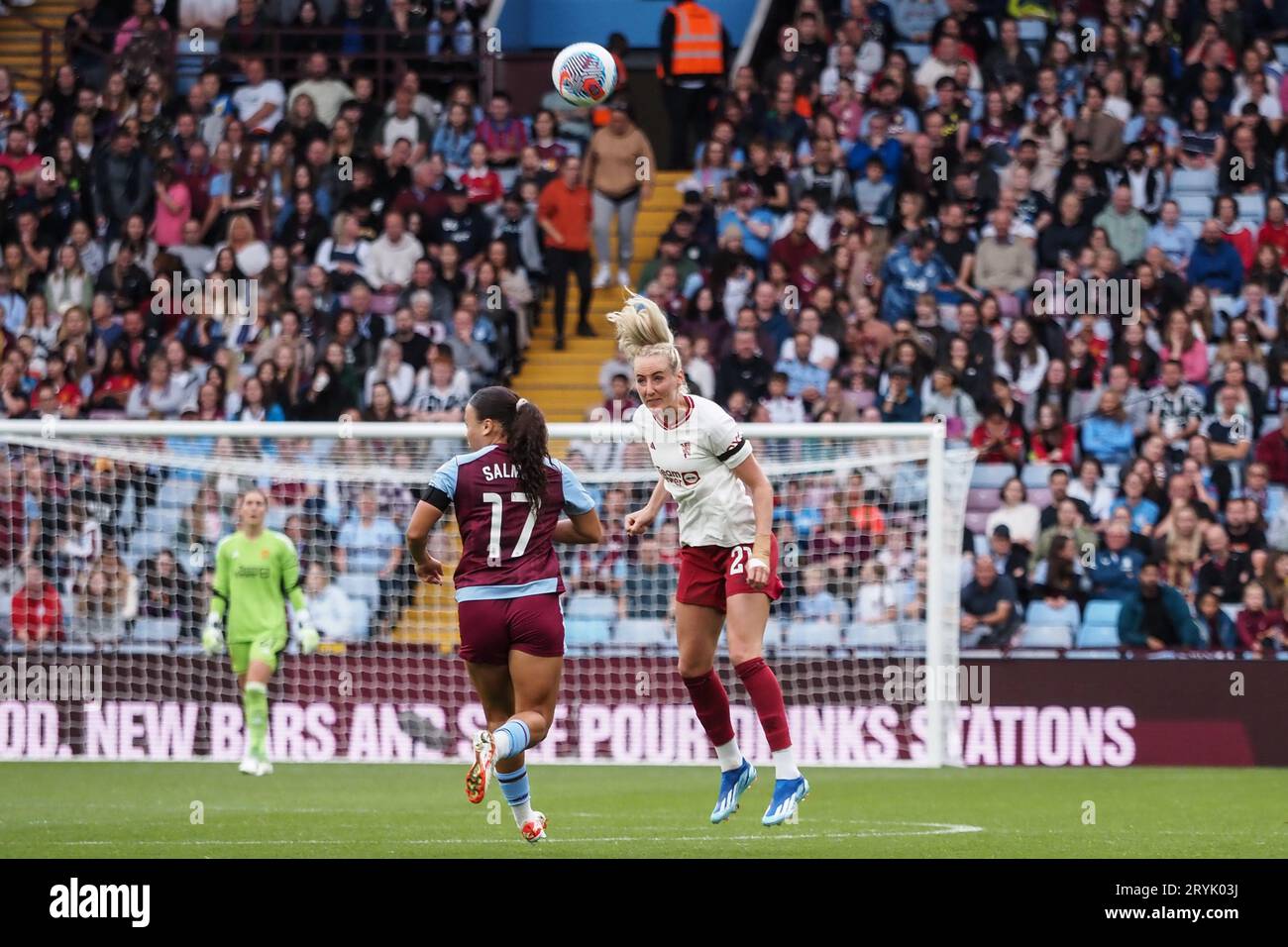 Birmingham, UK. 01st Oct, 2023. Birmingham, England, October 1st 2023: Millie Turner (21 Manchester United) heads the ball during the Barclays FA Womens Super League match between Aston Villa and Manchester United at Villa Park in Birmingham, England (Natalie Mincher/SPP) Credit: SPP Sport Press Photo. /Alamy Live News Stock Photo