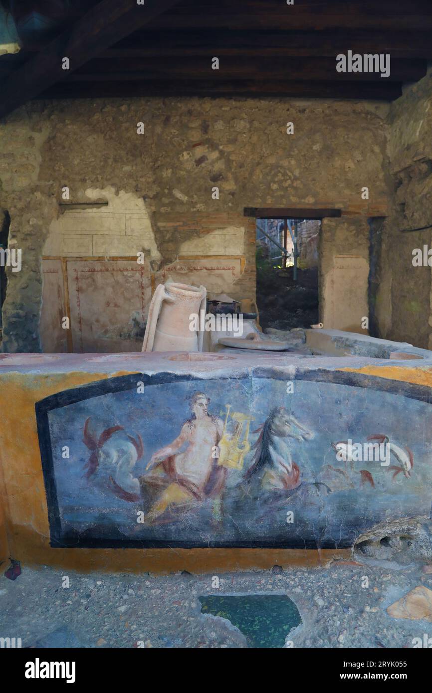 Beautiful counter of ancient roman restaurant in Pompeii, Italy Stock ...