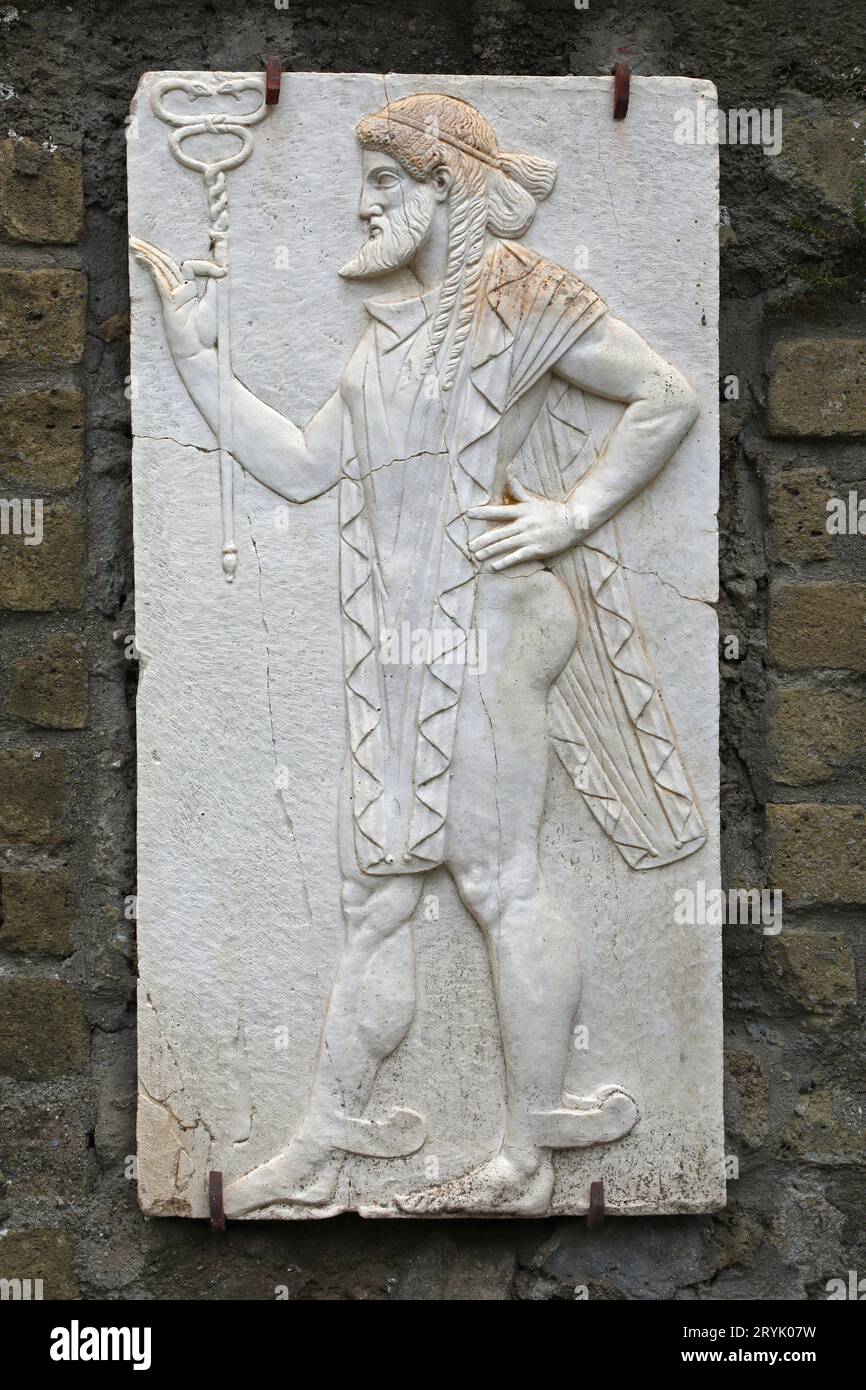 Image of god Mercury carved in the rock in Ercolano, Italy Stock Photo