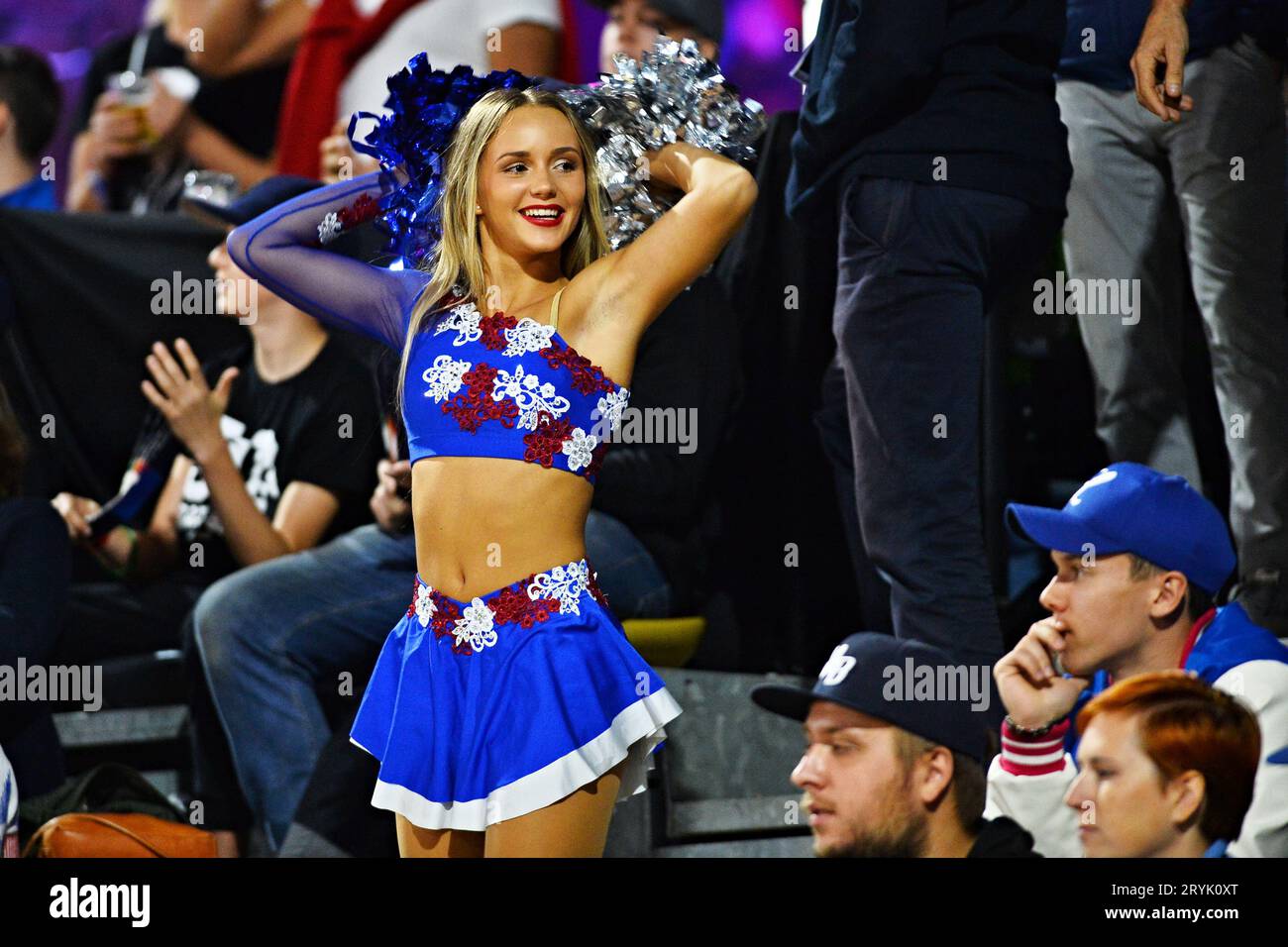 Brno, Czech Republic. 01st Oct, 2023. A cheerleader in action during the European Baseball Championship final, Spain vs Britain, at the YD Baseball Arena Brno, Czech Republic, on October 1, 2023. Credit: Patrik Uhlir/CTK Photo/Alamy Live News Stock Photo