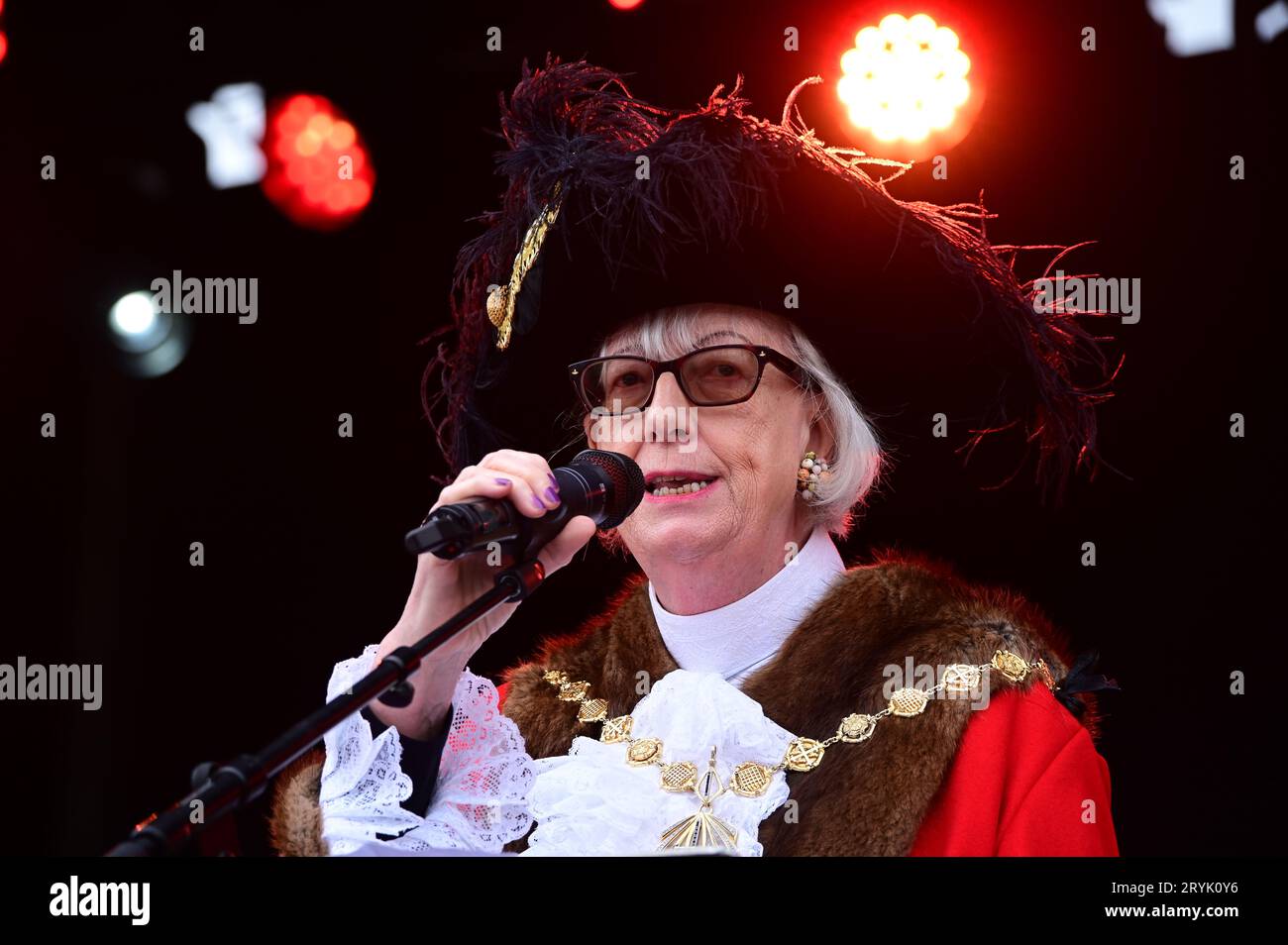 London, UK. 1st Oct, 2023. Speaker Cllr Patricia McAllister at the Japan Matsuri Festival is back in Trafalgar Square, London, UK, for Japanese culture, dances, performances, foods, and drinks. Credit: See Li/Picture Capital/Alamy Live News Stock Photo