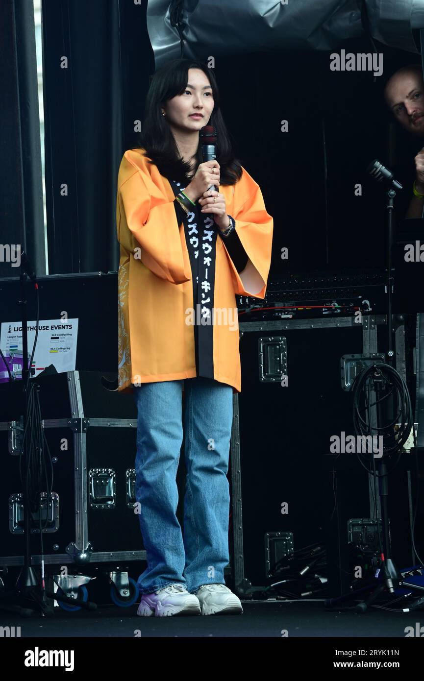 London, UK. 1st Oct, 2023. Duke Saraie's “Pinshan Energetic Gymnastics” performs at the Japan Matsuri Festival is back in Trafalgar Square, London, UK, for Japanese culture, dances, performances, foods, and drinks. Credit: See Li/Picture Capital/Alamy Live News Stock Photo