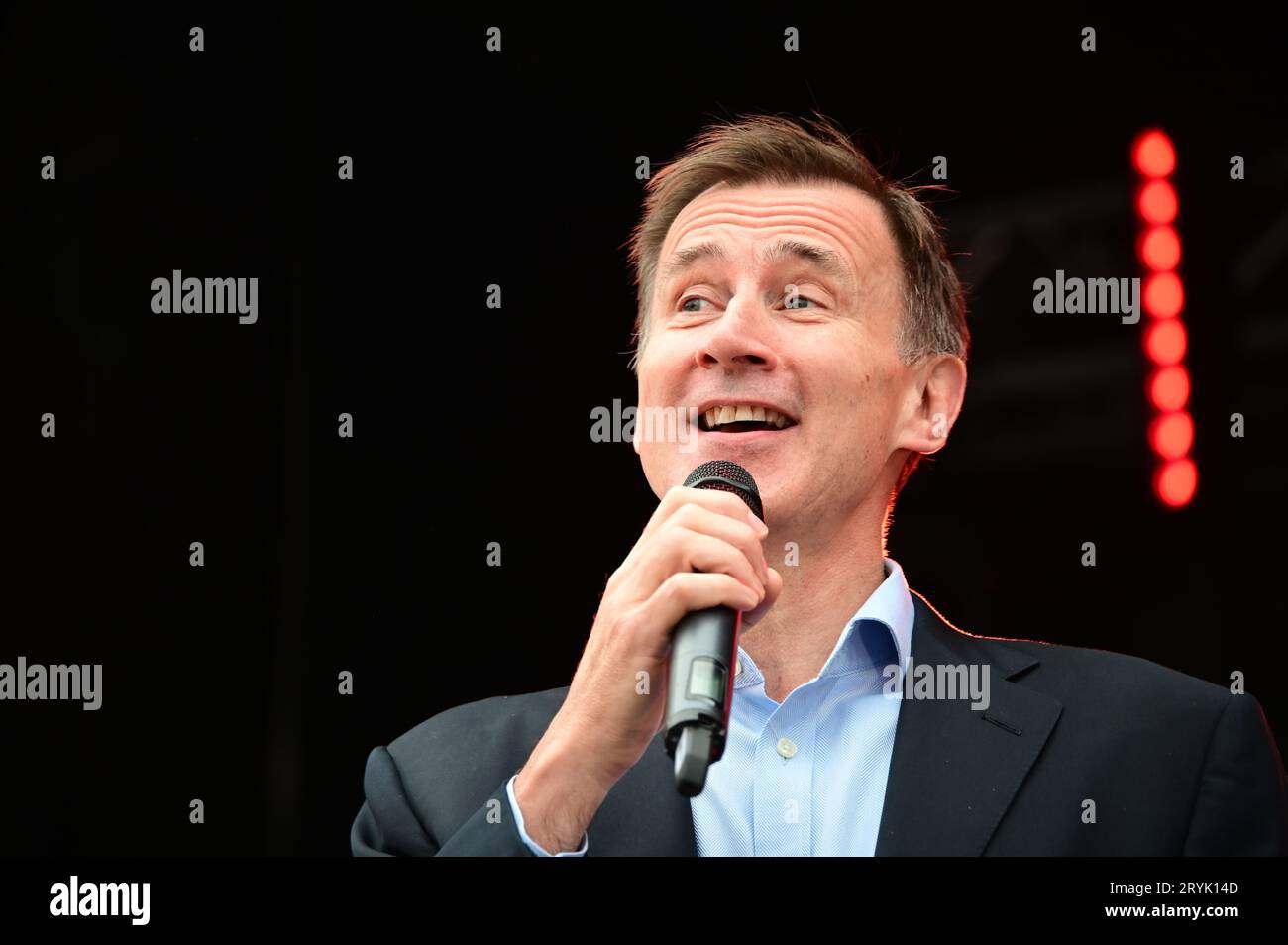 London, UK. 1st Oct, 2023. Speaker Jeremy Hunt MP at the Japan Matsuri Festival is back in Trafalgar Square, London, UK, for Japanese culture, dances, performances, foods, and drinks. Credit: See Li/Picture Capital/Alamy Live News Stock Photo
