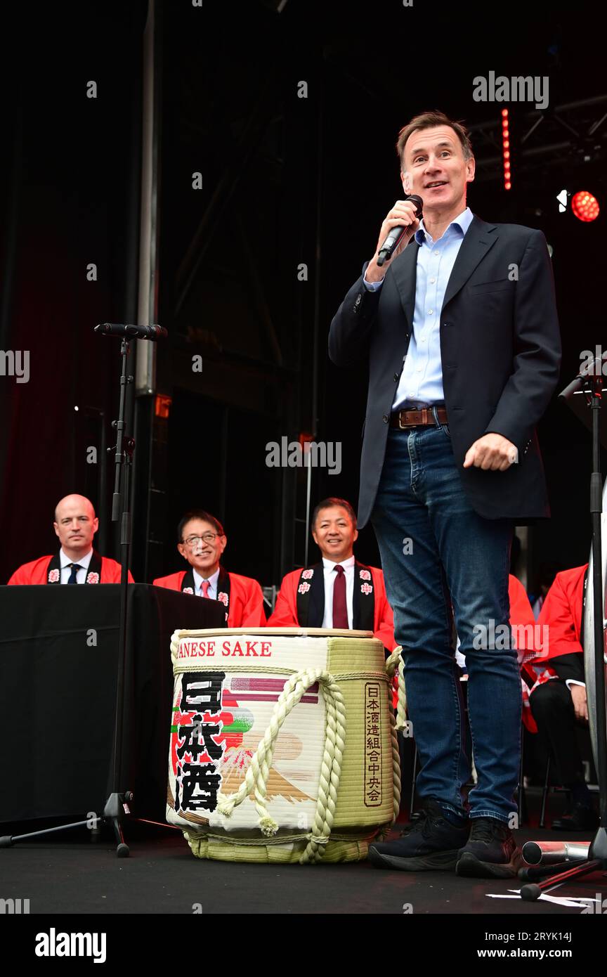 London, UK. 1st Oct, 2023. Speaker Jeremy Hunt MP at the Japan Matsuri Festival is back in Trafalgar Square, London, UK, for Japanese culture, dances, performances, foods, and drinks. Credit: See Li/Picture Capital/Alamy Live News Stock Photo