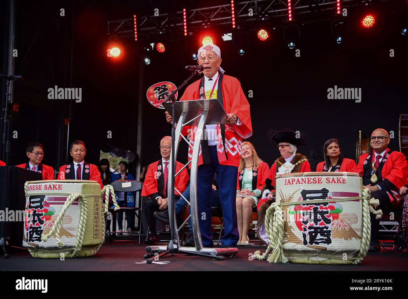 London, UK. 1st Oct, 2023. Speaker Mr Sandy Sano at the Japan Matsuri Festival is back in Trafalgar Square, London, UK, for Japanese culture, dances, performances, foods, and drinks. Credit: See Li/Picture Capital/Alamy Live News Stock Photo
