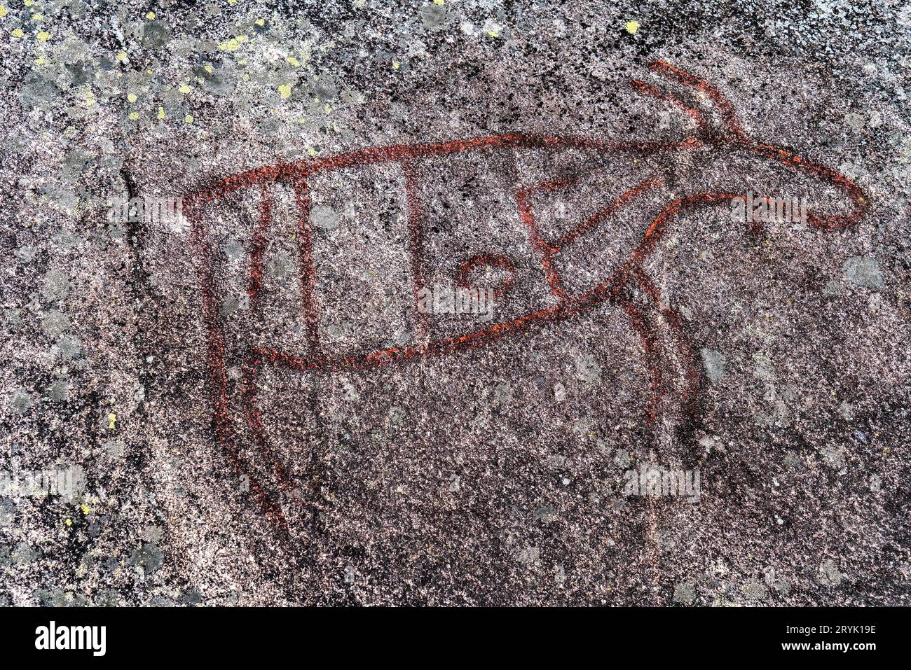 Stone Age rock carvings on the river Etna, Norway Stock Photo