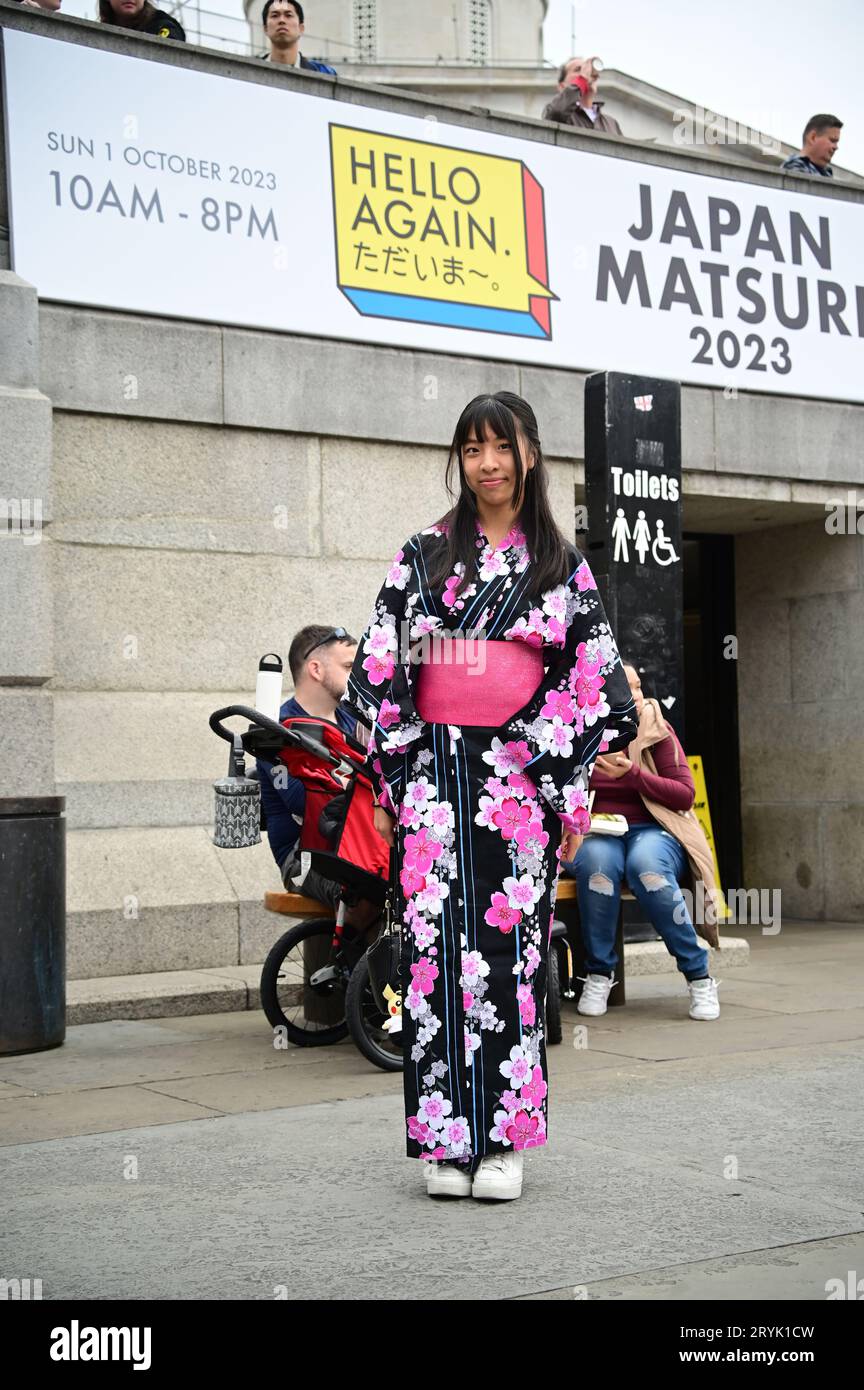 London, UK. 1st Oct, 2023. The Japan Matsuri Festival is back in Trafalgar Square, London, UK, for Japanese culture, dances, performances, foods, and drinks. Credit: See Li/Picture Capital/Alamy Live News Stock Photo