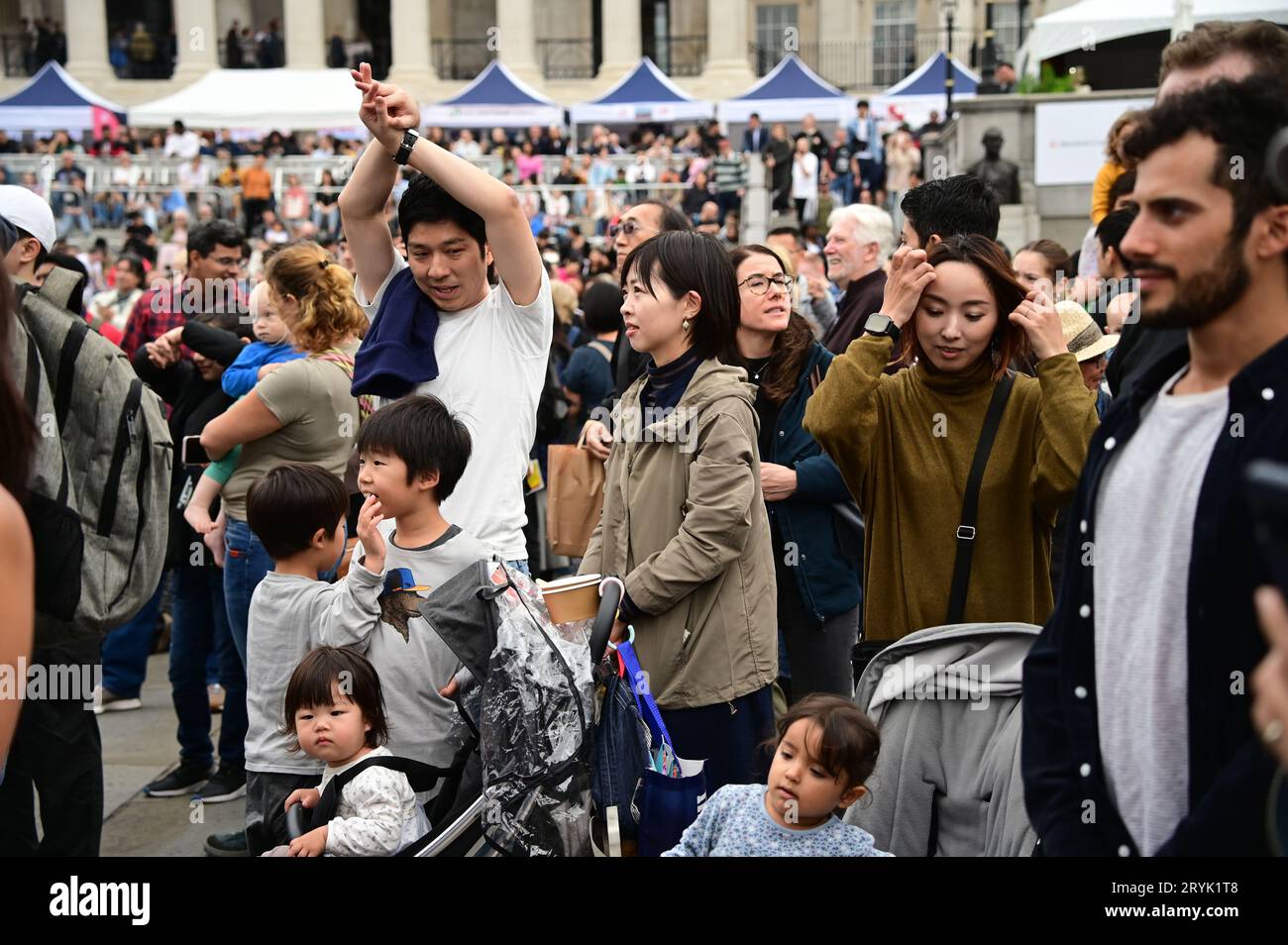 London, UK. 1st Oct, 2023. A lady using a DJI pocket filmimg at the Japan Matsuri Festival is back in Trafalgar Square, London, UK, for Japanese culture, dances, performances, foods, and drinks. Credit: See Li/Picture Capital/Alamy Live News Stock Photo