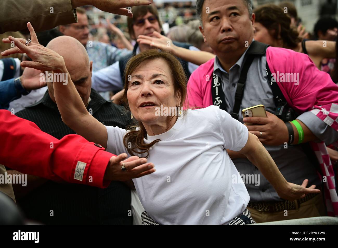 London, UK. 1st Oct, 2023. A lady using a DJI pocket filmimg at the Japan Matsuri Festival is back in Trafalgar Square, London, UK, for Japanese culture, dances, performances, foods, and drinks. Credit: See Li/Picture Capital/Alamy Live News Stock Photo