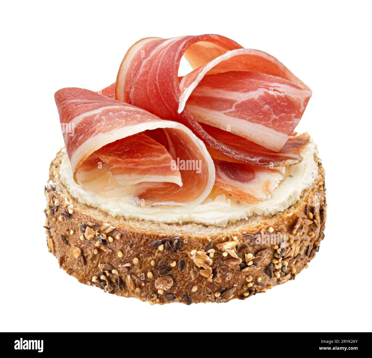 https://c8.alamy.com/comp/2RYK26Y/smoked-bacon-slices-on-rye-bread-sandwich-with-pork-ham-2RYK26Y.jpg