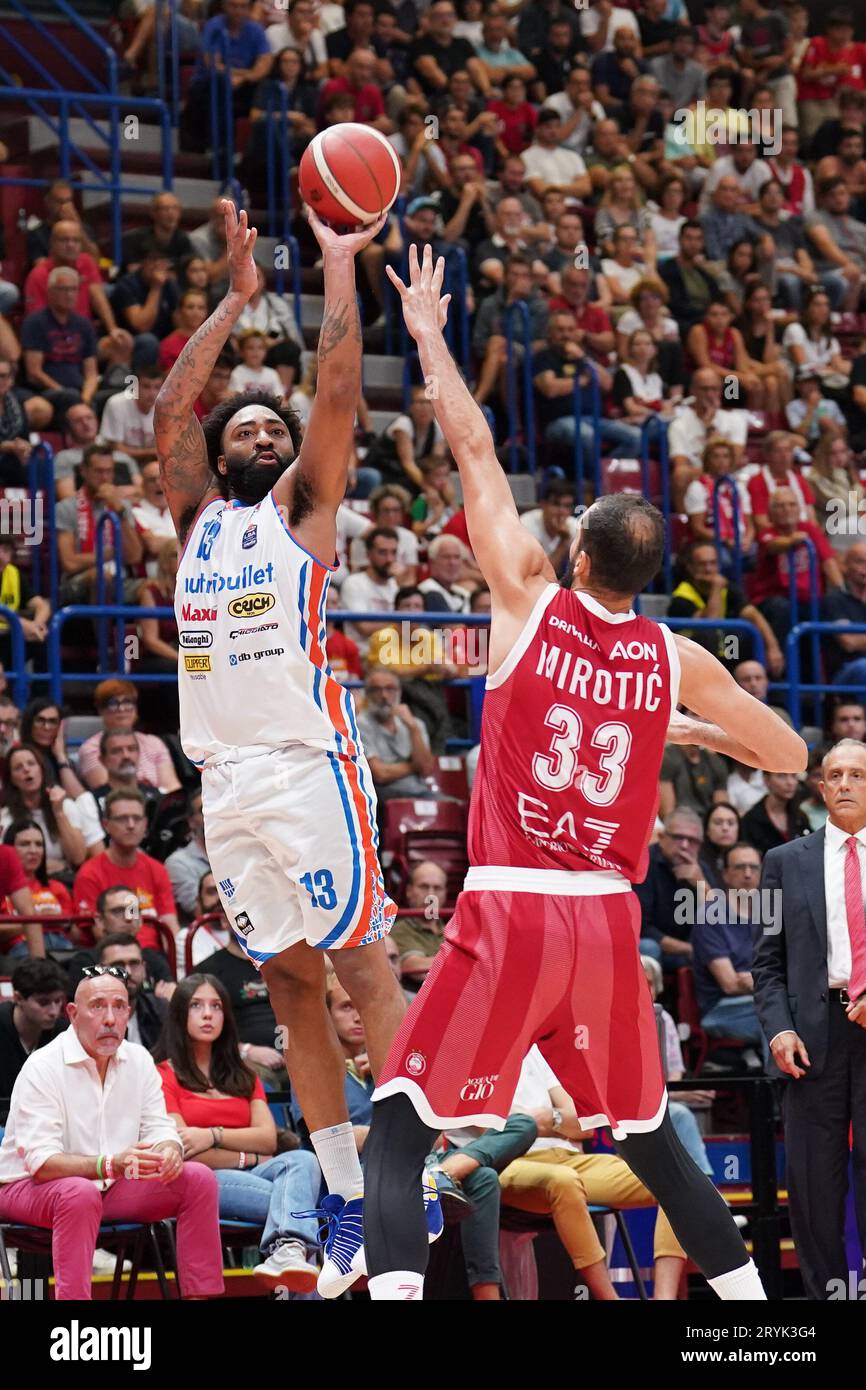 Milan, Italy. 01st Oct, 2023. Milan - EA7 EMPORIO ARMANI OLIMPIA MILANO vs.  NUTRIBULLET TREVISO BASKET, Serie A Lega Basket Championship 20232024, 1st  day, in the photo JAMES YOUNG (NUTRIBULLET TREVISO BASKET)
