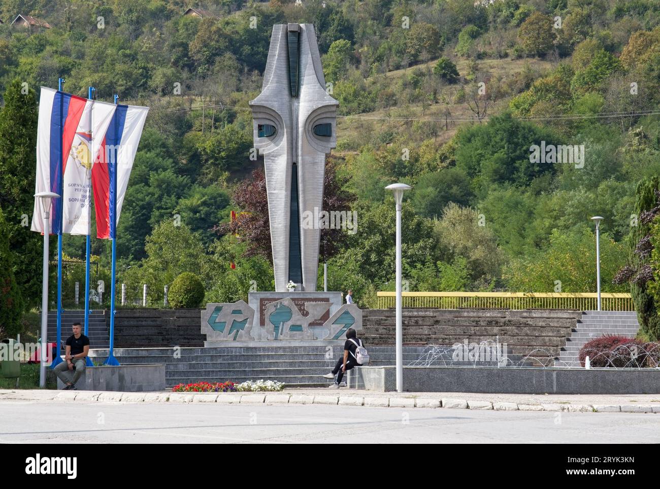 Foca, Bosnia and Herzegovina - Oct 1, 2023: This memorial commemorates the residents of Foca who were killed in the Bosnian War. In total 22,000 musli Stock Photo