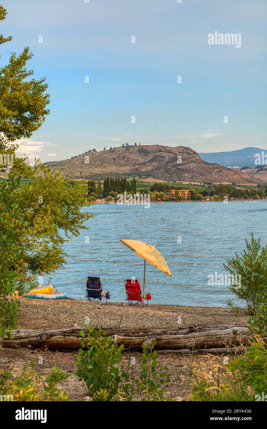 Tourist camp ground on the shore of the lake Stock Photo