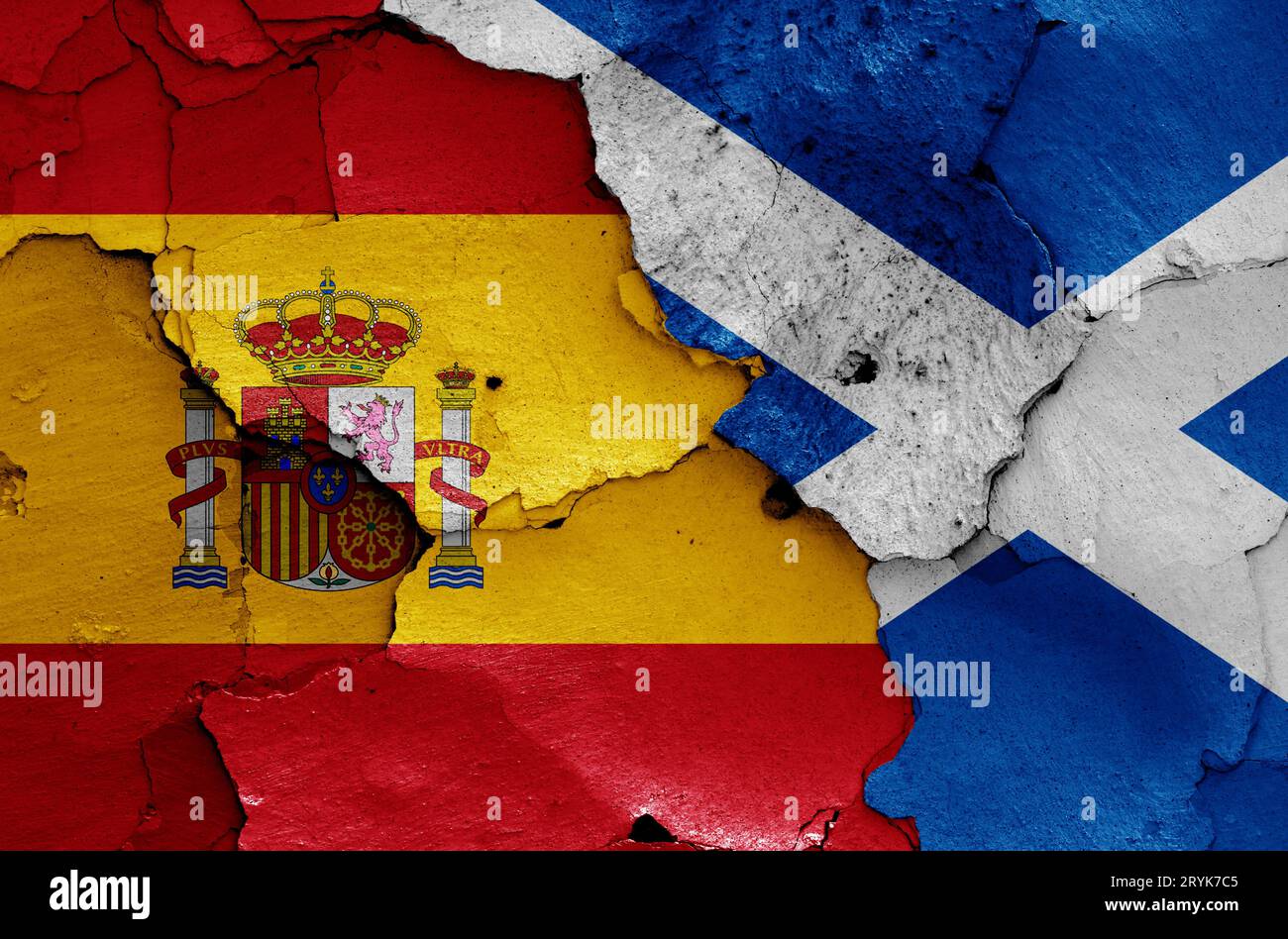 Flags of Spain and Scotland painted on cracked wall Stock Photo - Alamy