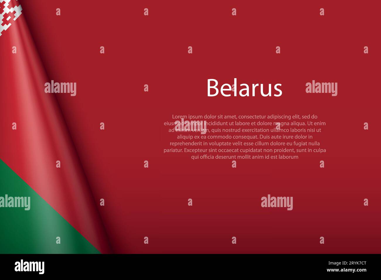 3d national flag Belarus isolated on background with copyspace Stock Vector