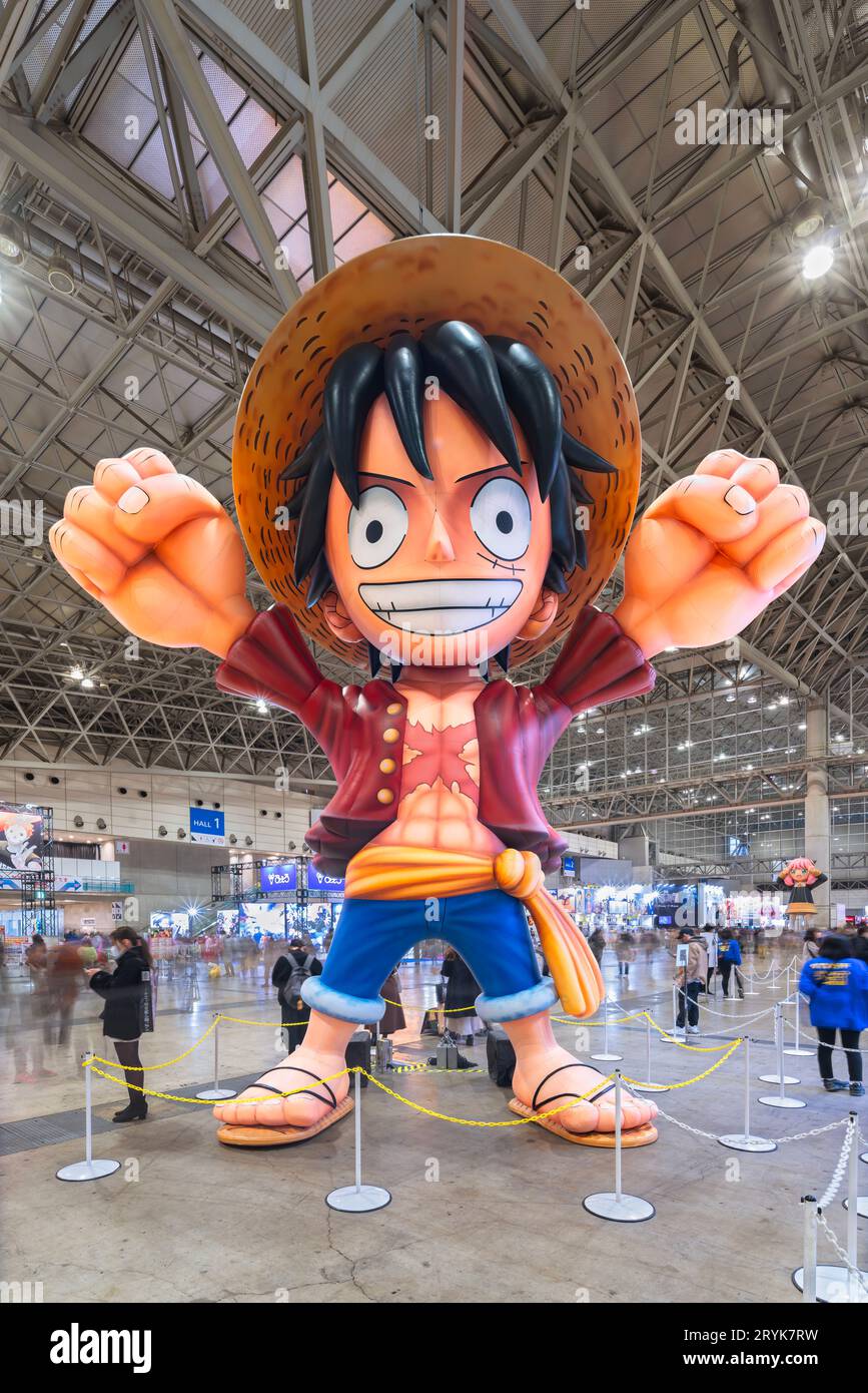 chiba, japan - dec 18 2022: Colossal inflatable installation featuring the manga character Monkey D. Luffy from the Japanese anime series One Piece Stock Photo