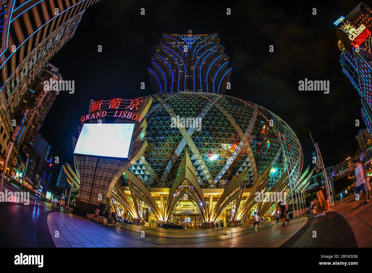 Macau Special Administrative Region of the night view (Grand Lisboa) Stock Photo