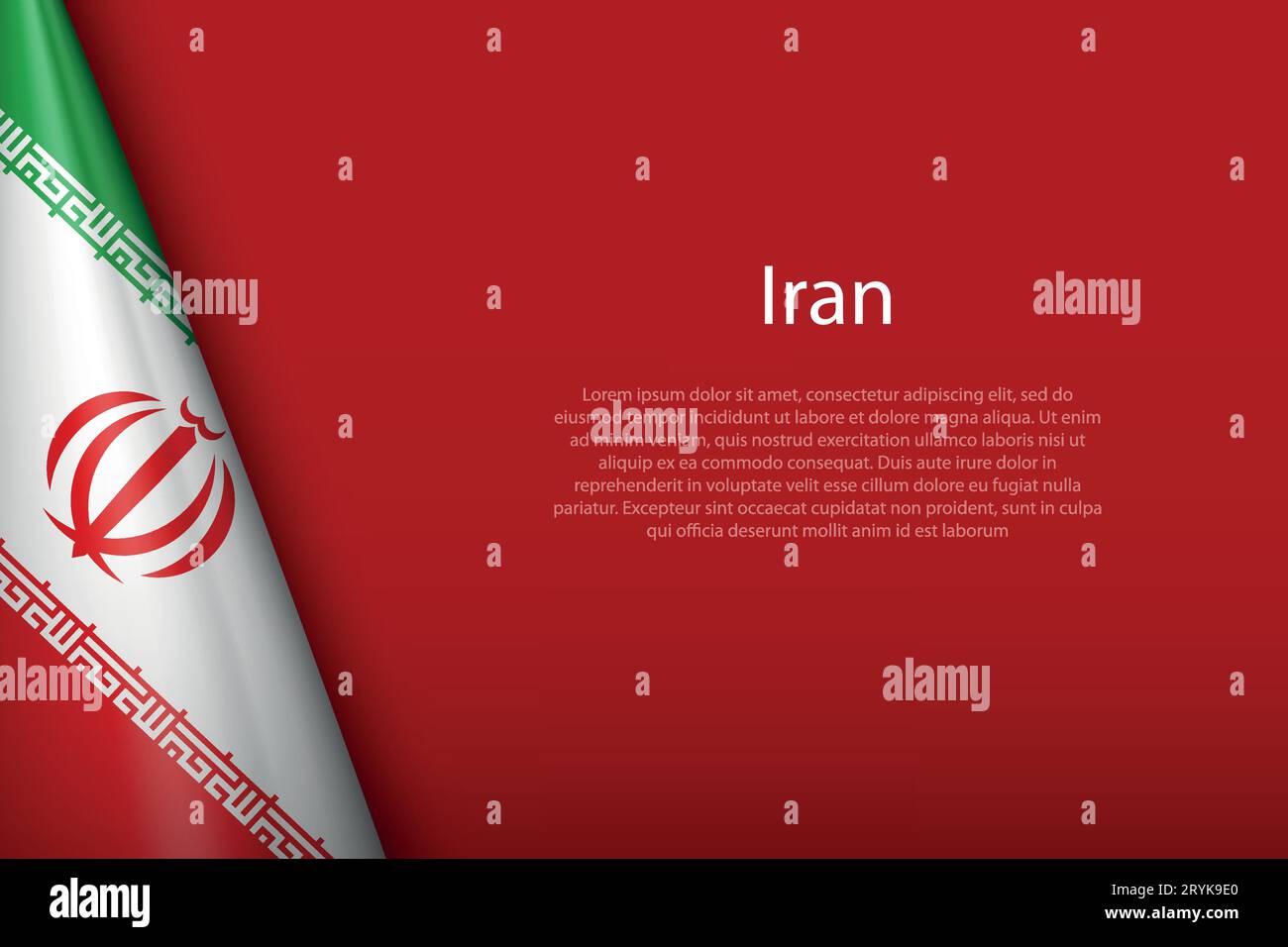 3d national flag Iran isolated on background with copyspace Stock Vector