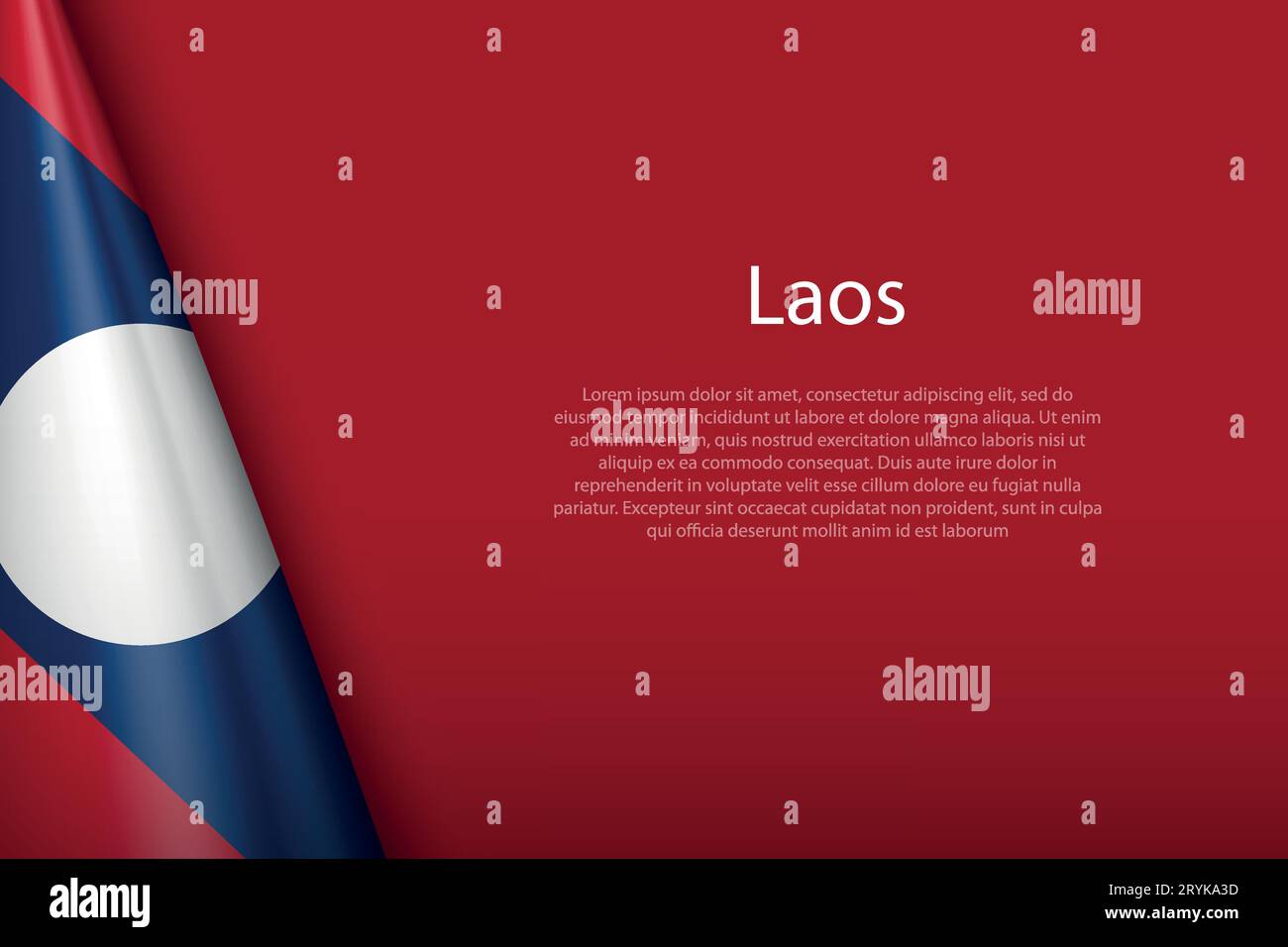 3d national flag Laos isolated on background with copyspace Stock Vector