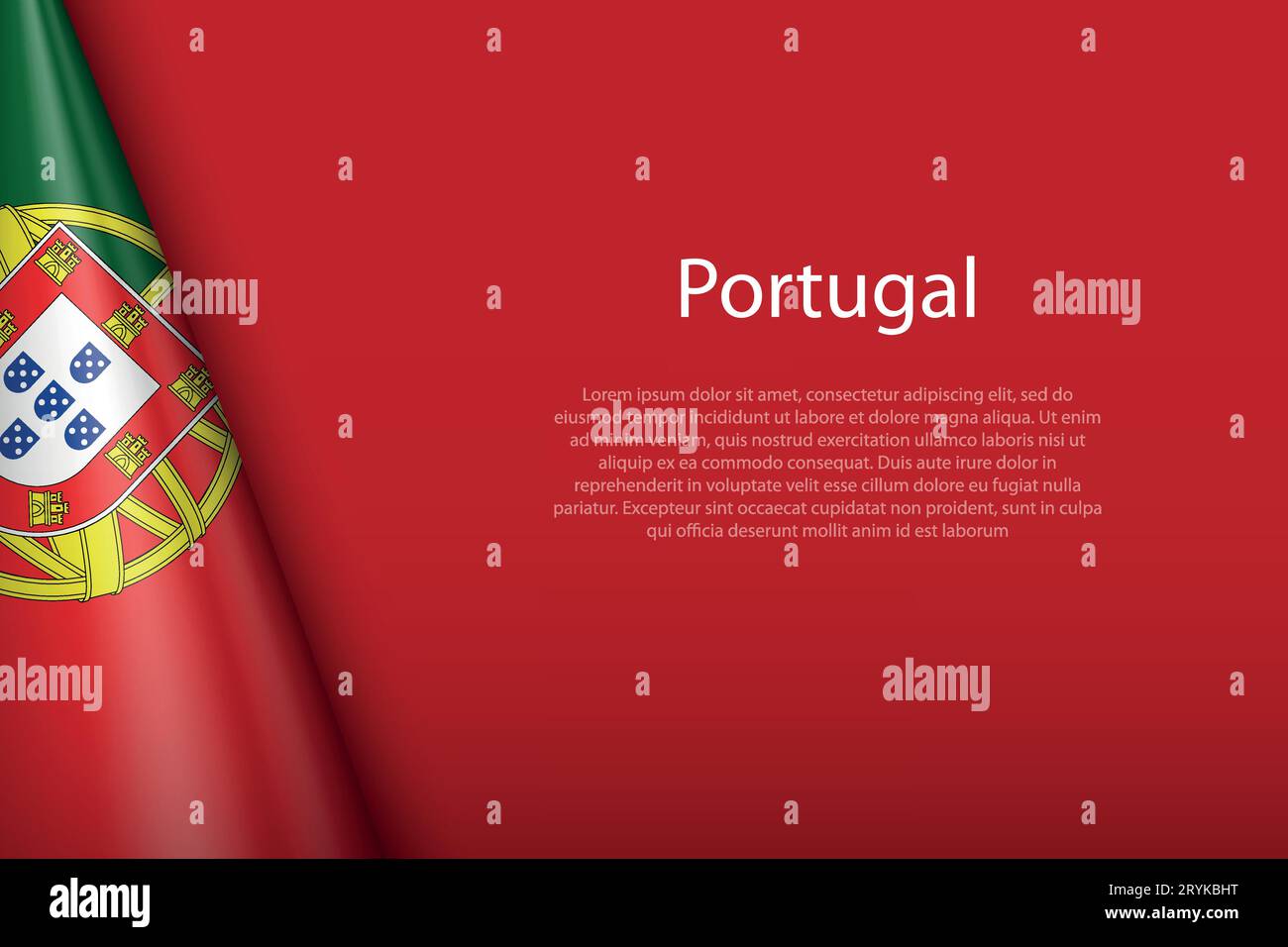 3d national flag Portugal isolated on background with copyspace Stock Vector