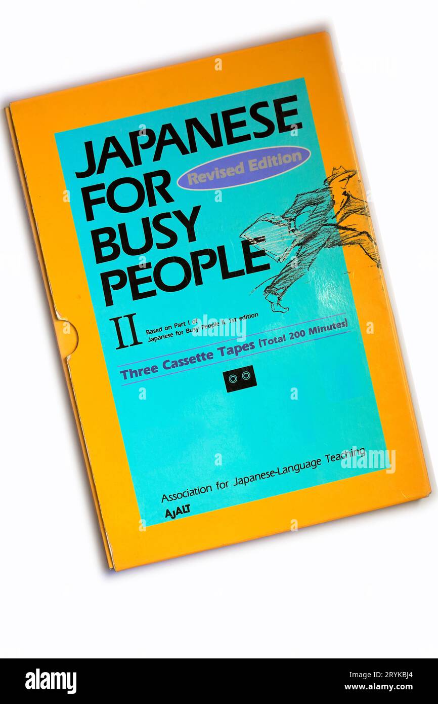 Japanese for Busy People 2 - Cassette Tapes box, language course. Studio setup on white background Stock Photo