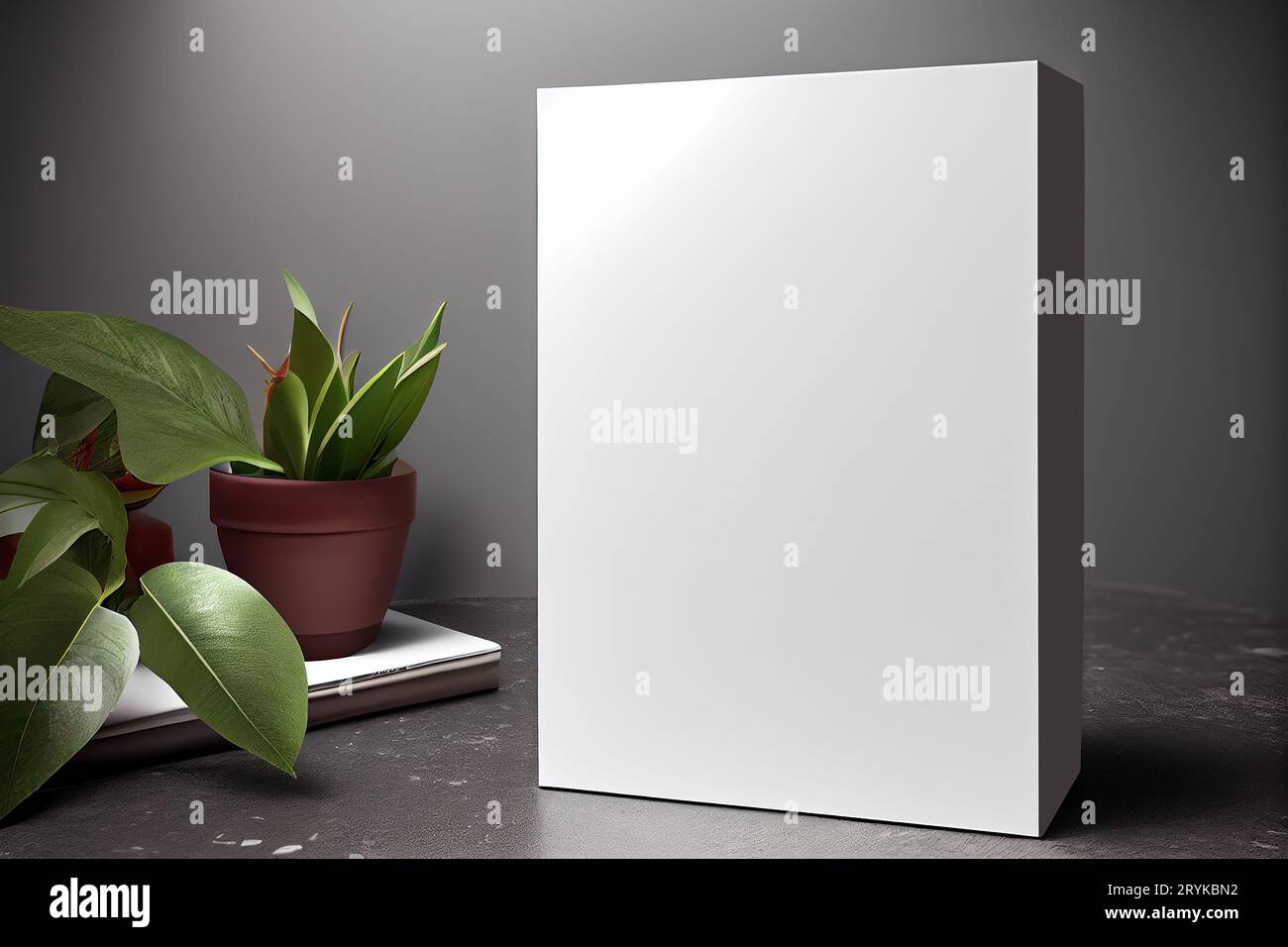 Book cover blank white vertical design template on a table,  room interior Stock Photo
