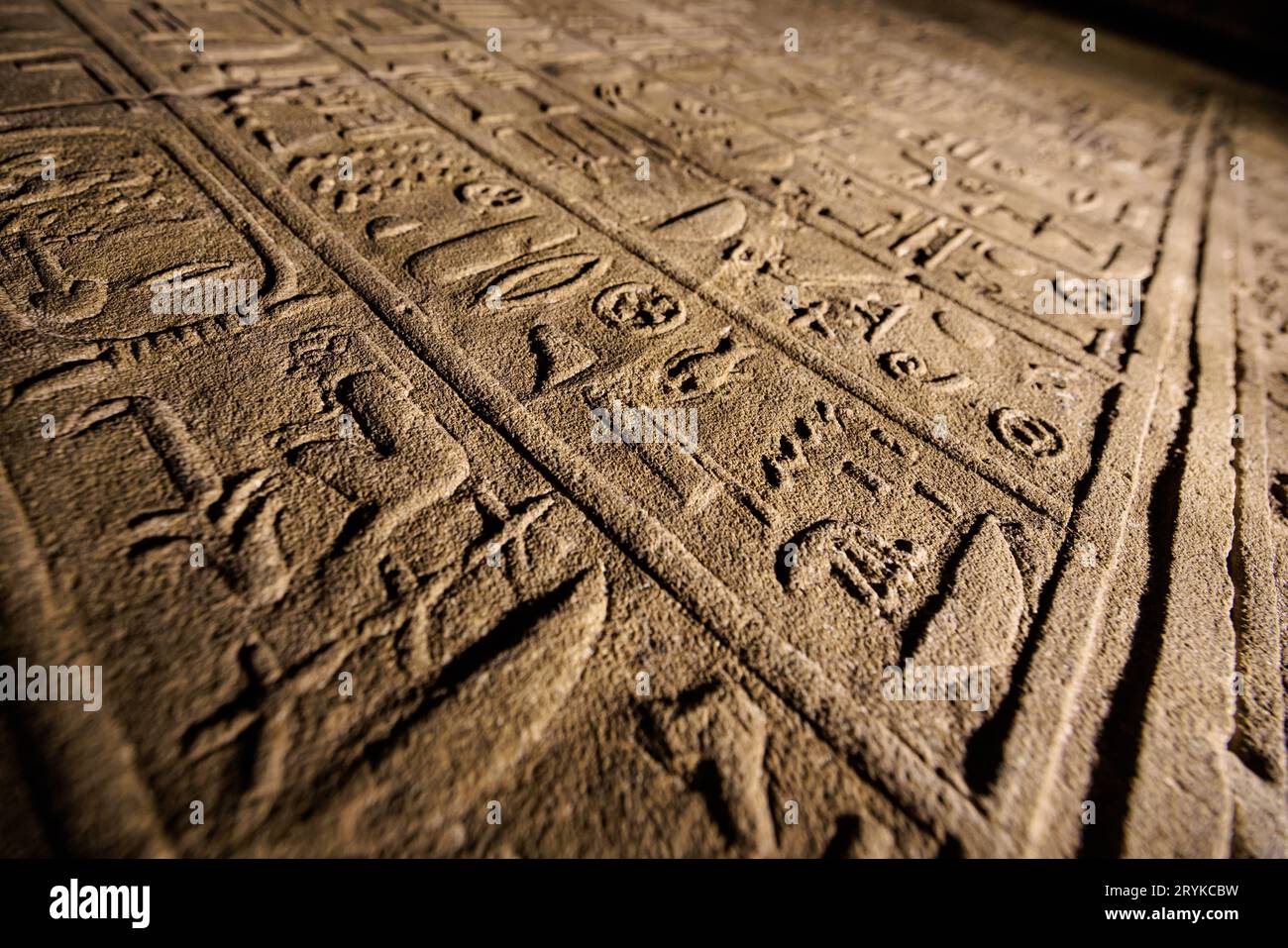 Tablet and hieroglyphes inside Isis temple in Philae - Aswan - Egypt Stock Photo