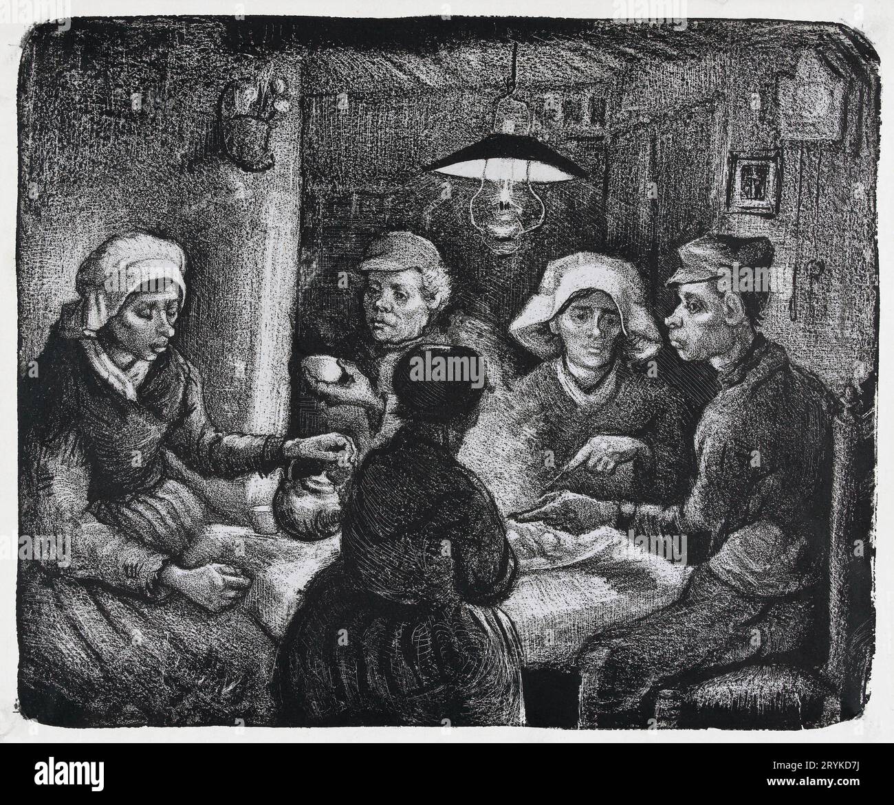 Composition lithograph of The Potato Eaters by Vincent Van Gogh. Original from The Rijksmuseum. Stock Photo