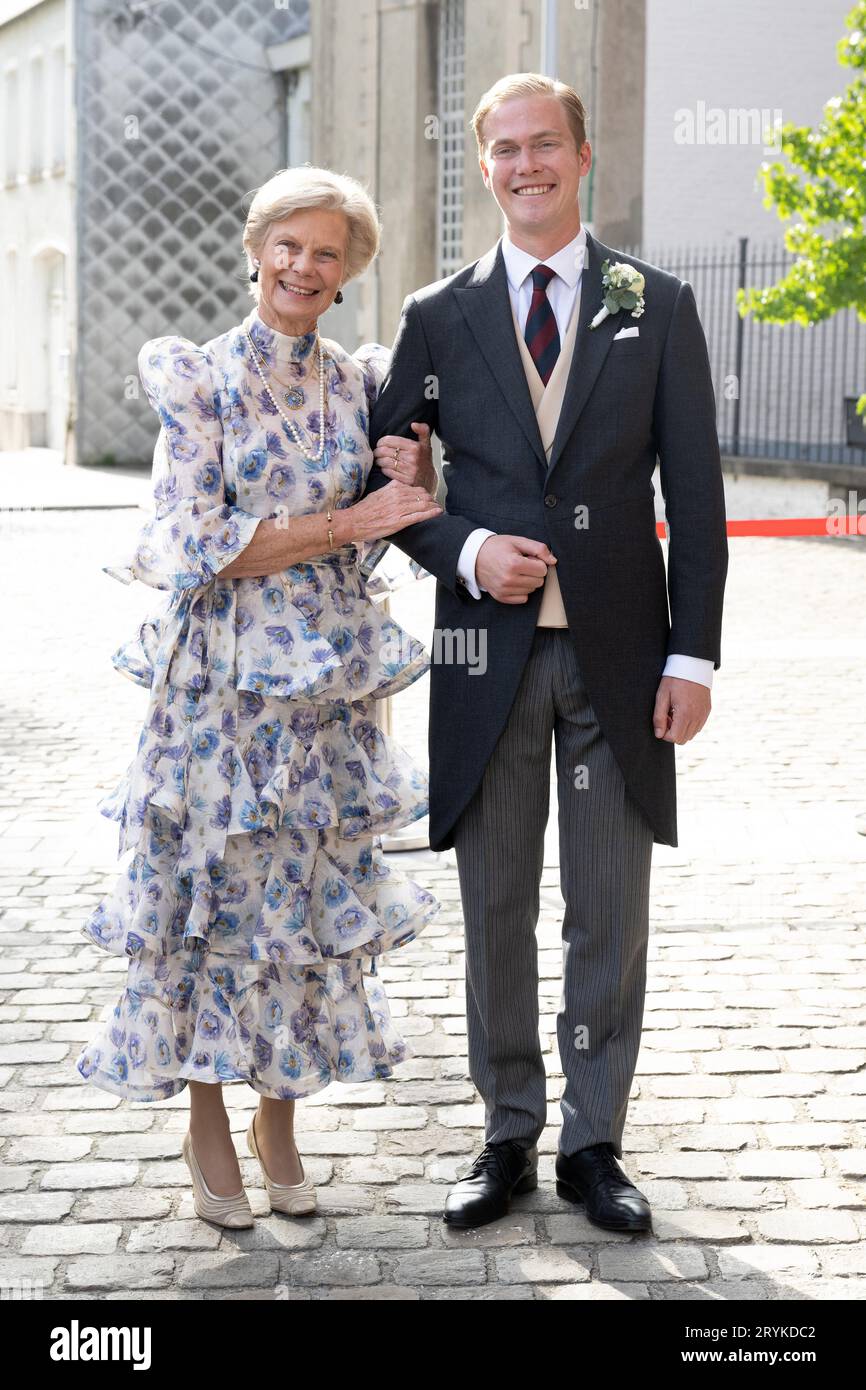 Beloeil, Belgium. 01st Oct, 2023. Princess Marie-Astrid of Luxembourg and Archiduc Alexander de Habsbourg-Lorraine attend the wedding of Archiduc Alexander de Habsbourg-Lorraine and Countess Natacha Roumiantzoff-Pachkevitch at the Church of Saint Pierre of Beloeil, on September 29, 2023 in Belgium. Photo by David NIVIERE Credit: Abaca Press/Alamy Live News Stock Photo