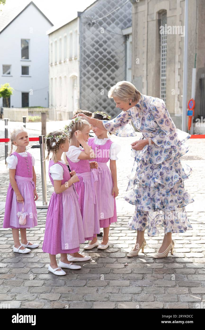 Beloeil, Belgium. 01st Oct, 2023. Princess Marie-Astrid of Luxembourg attends the wedding of Archiduc Alexander de Habsbourg-Lorraine and Countess Natacha Roumiantzoff-Pachkevitch at the Church of Saint Pierre of Beloeil, on September 29, 2023 in Belgium. Photo by David NIVIERE Credit: Abaca Press/Alamy Live News Stock Photo