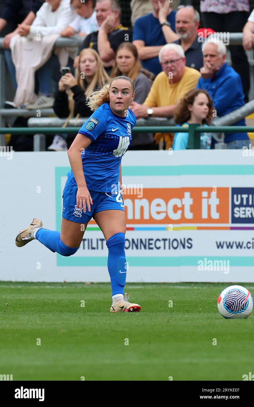 Totton, UK. 1st Oct, 2023. Charlie Devlin (23 Birmingham) during the Barclays FA Womens Championship football match between Southampton and Birmingham City at Snows Stadium in Totton, England. (James Whitehead/SPP) Credit: SPP Sport Press Photo. /Alamy Live News Stock Photo