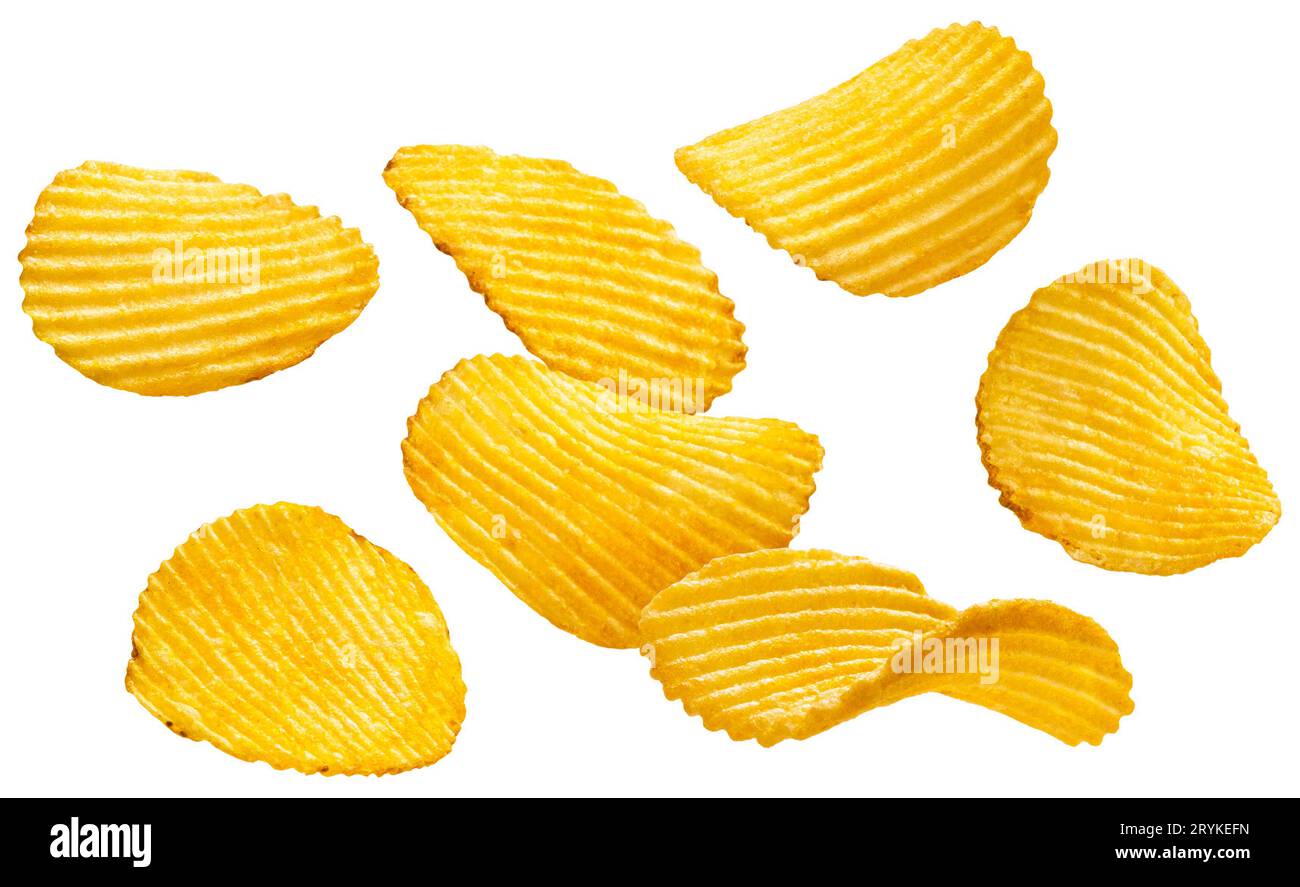 Ridged potato chips isolated on white background Stock Photo