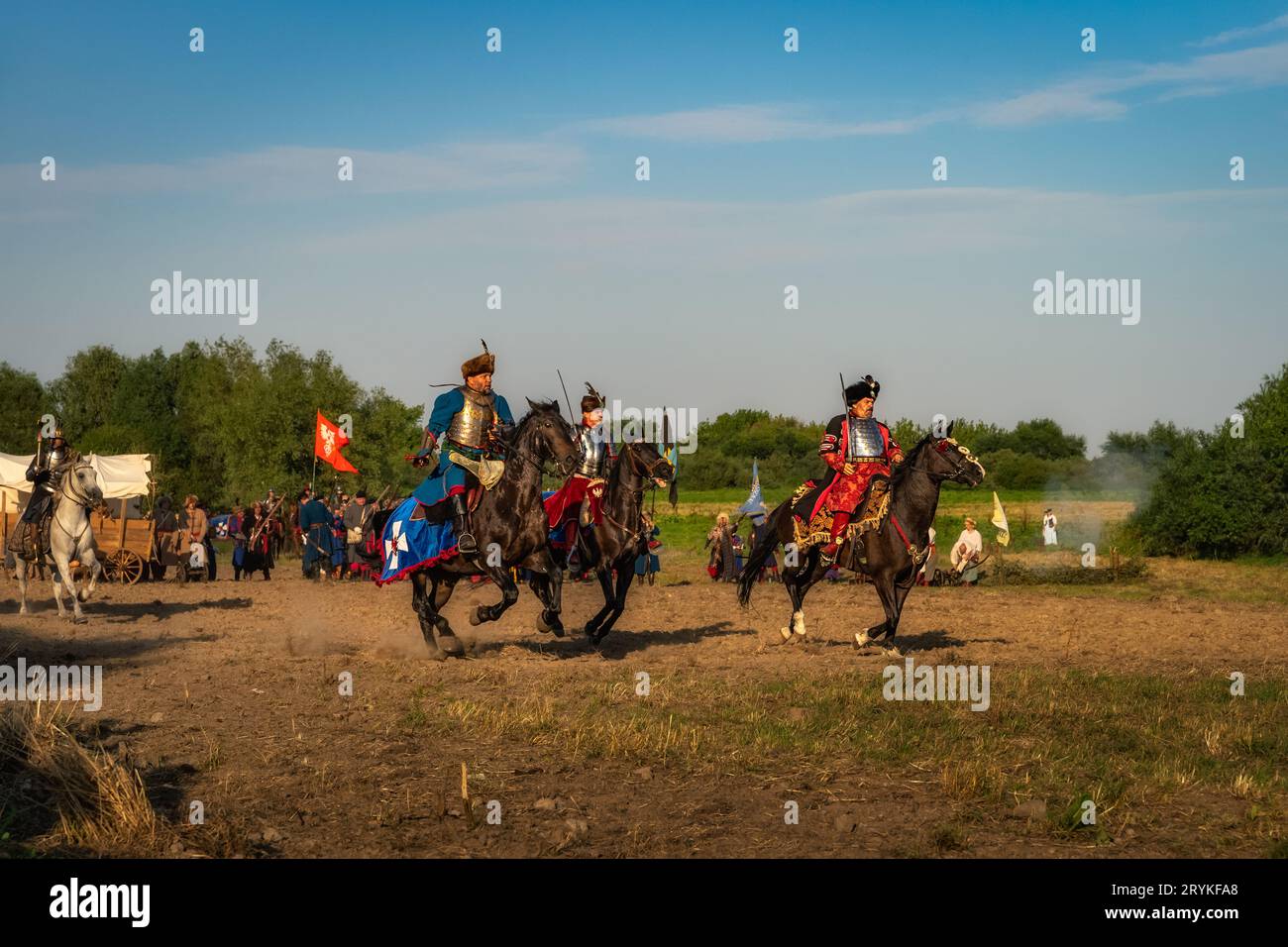 Horse riders, the hussars, polish heavy cavalry, historical reenactment of Battle of Gniew Stock Photo