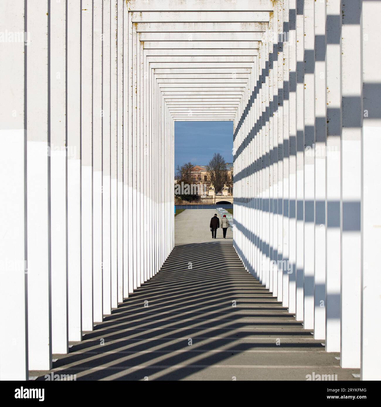 Avenue of the Gates of Heaven, modern cloister in the Bauhaus style, Schwerin, Germany, Europe Stock Photo