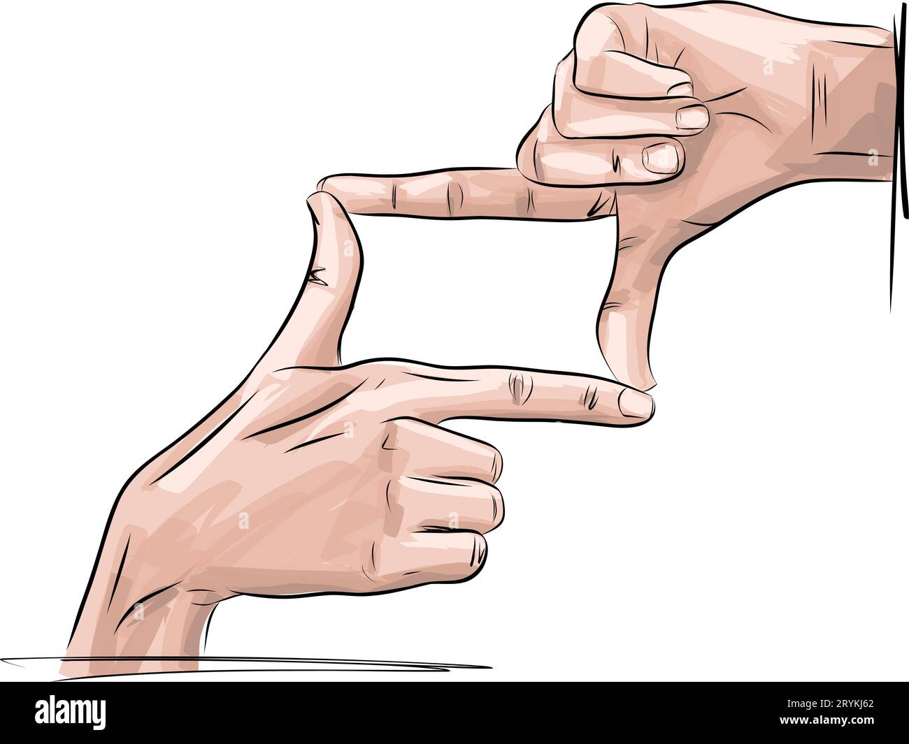 Hand drawn sketch of realistic womens hands, frame with hands. Linear hand gesture. Body language sketch Stock Vector