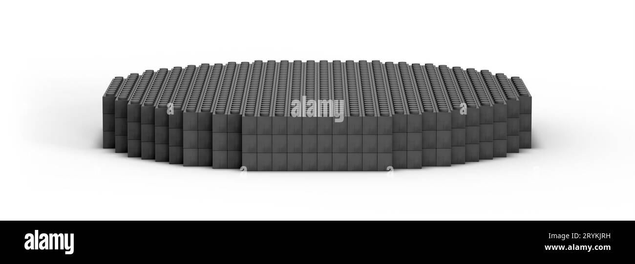 Plastic brick dark grey round podium, modern pedestal and platform, stand stage, cylinder, round empty stages and podium staircase 3d template for awa Stock Photo