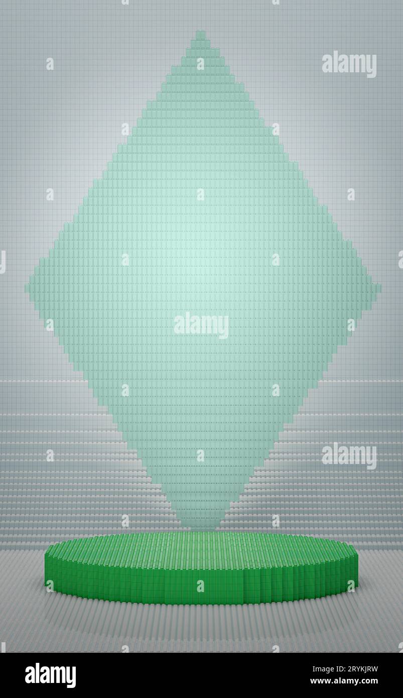 Plastic brick green round podium, modern pedestal and platform, stand