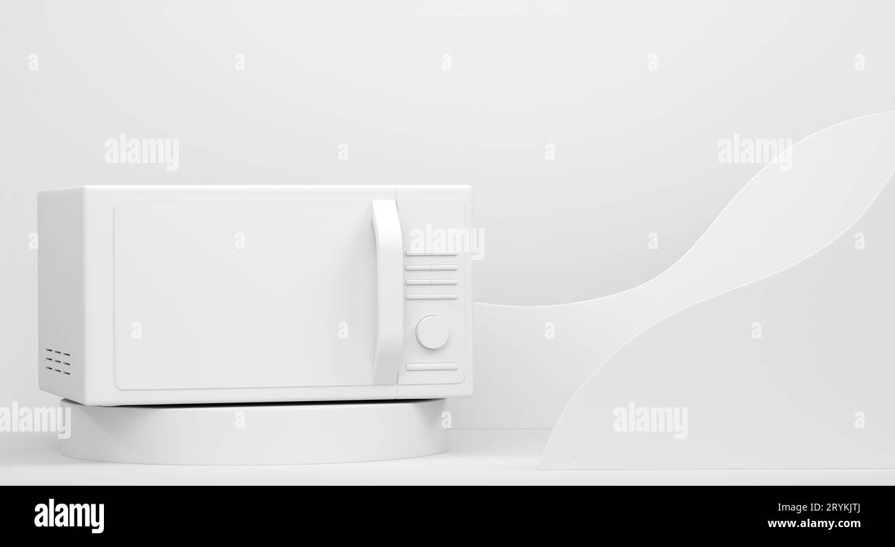 Abstract scene or podium with microwave on monochrome background. 3d render of scene for product presentation or showing kitchen appliances product on Stock Photo