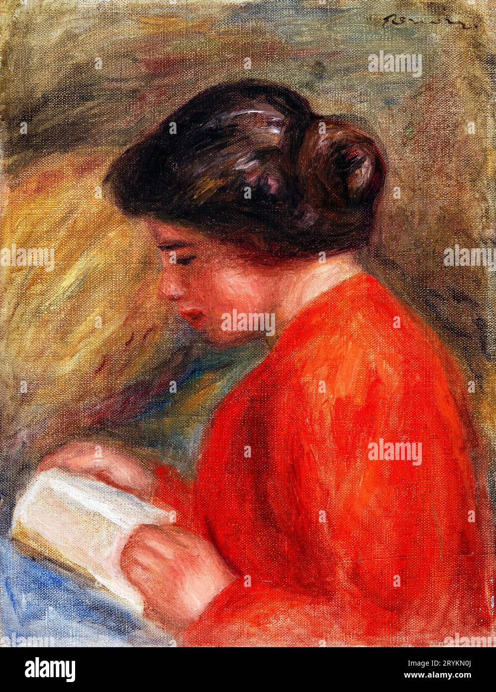 Young Woman Reading  by Pierre-Auguste Renoir. Stock Photo