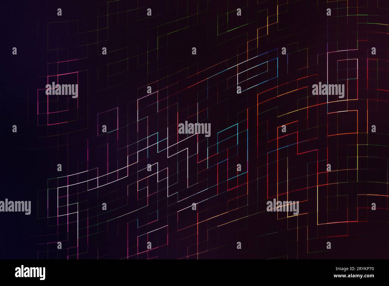 Abstract background with colorful squares and lines on dark background ...