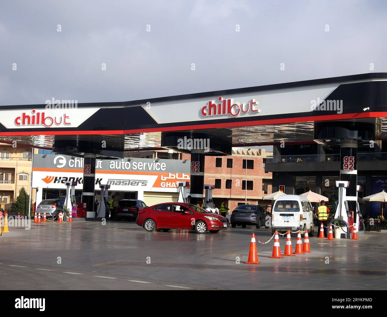 Cairo, Egypt, September 18 2023: Chillout gas and oil station, a petrol gas station in new Cairo Egypt with stores and restaurants inside the station, Stock Photo